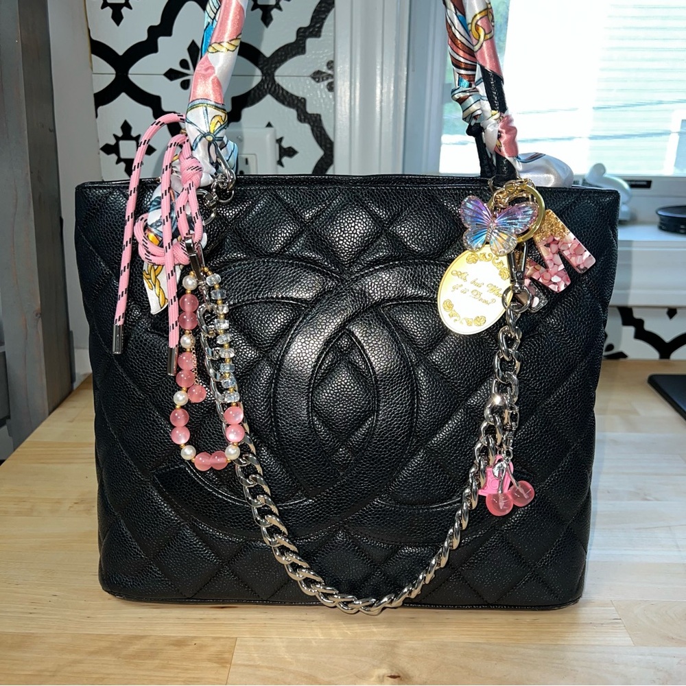 Vintage CHANEL Black Caviar Skin Medallion Bag